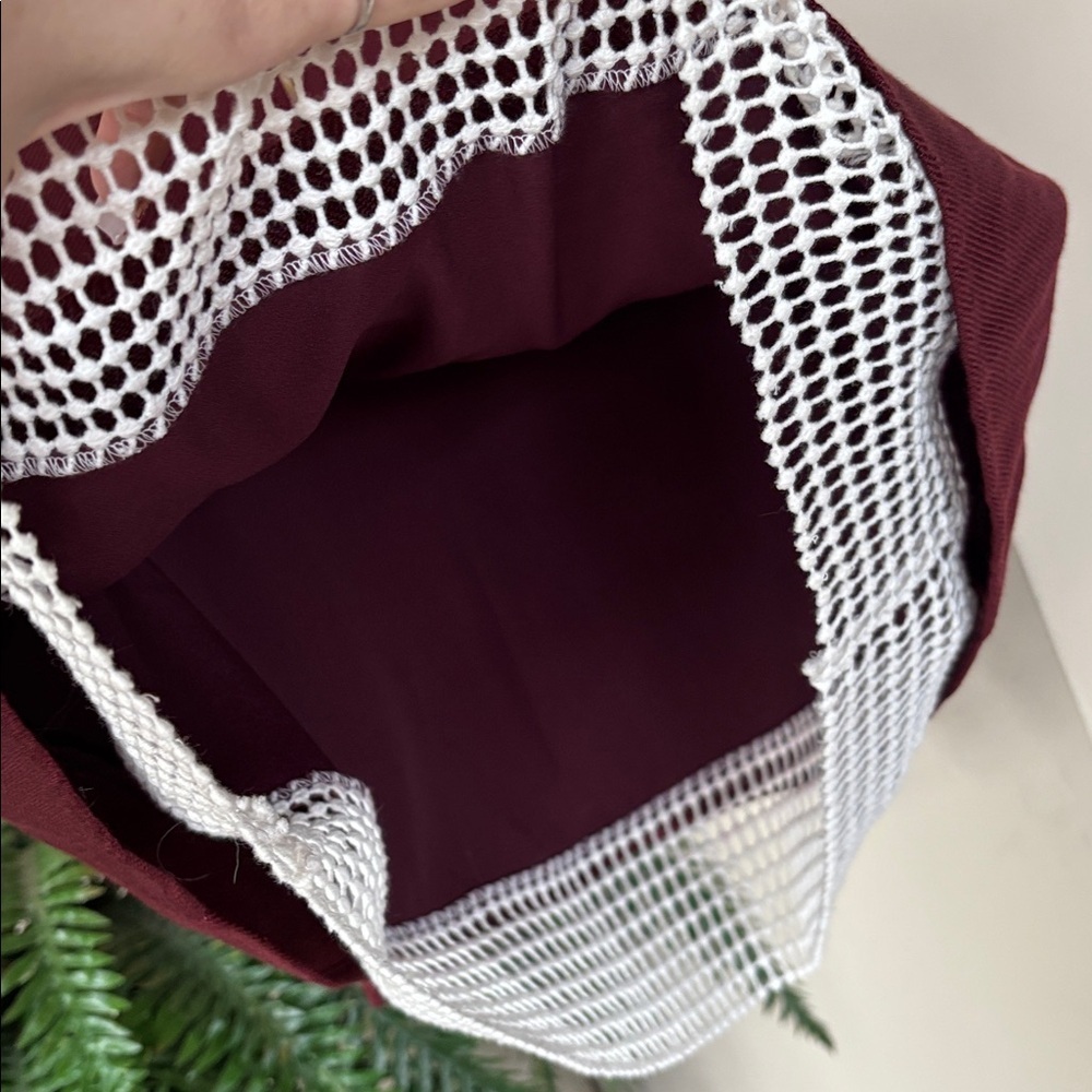 Club Monaco Burgundy Linen Blend Sleeveless Crop Top w/ White Mesh Lace Underlay - Picture 12 of 15